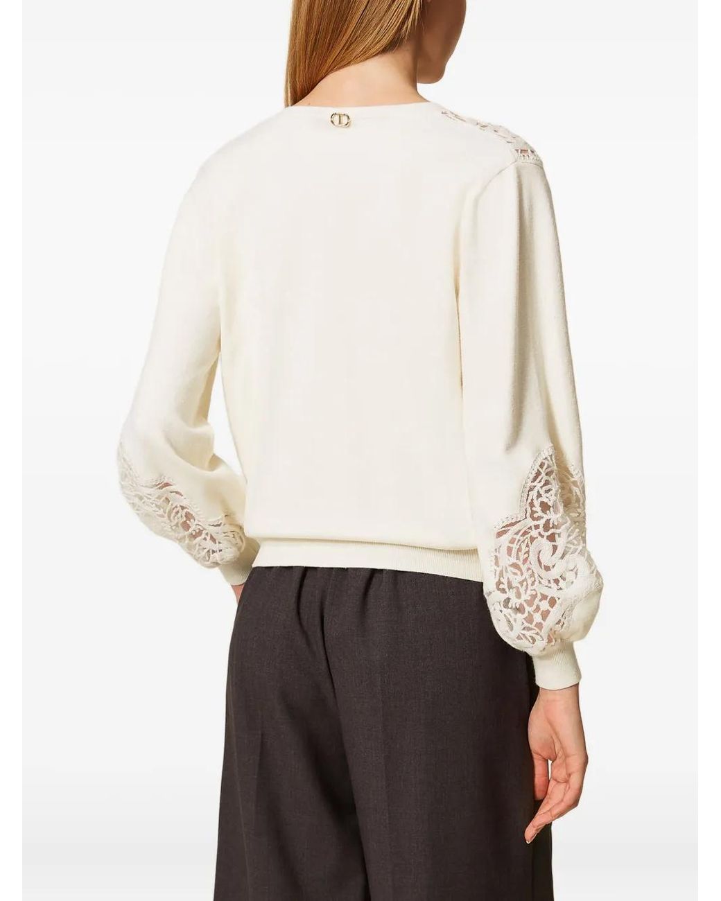 Twinset White Embroidered V-Neck Sweater