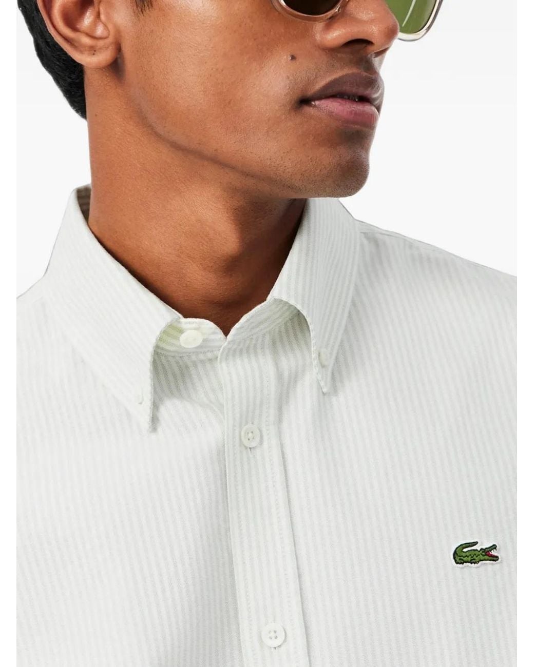 Lacoste White Regular Fit Striped Oxford Shirt for men