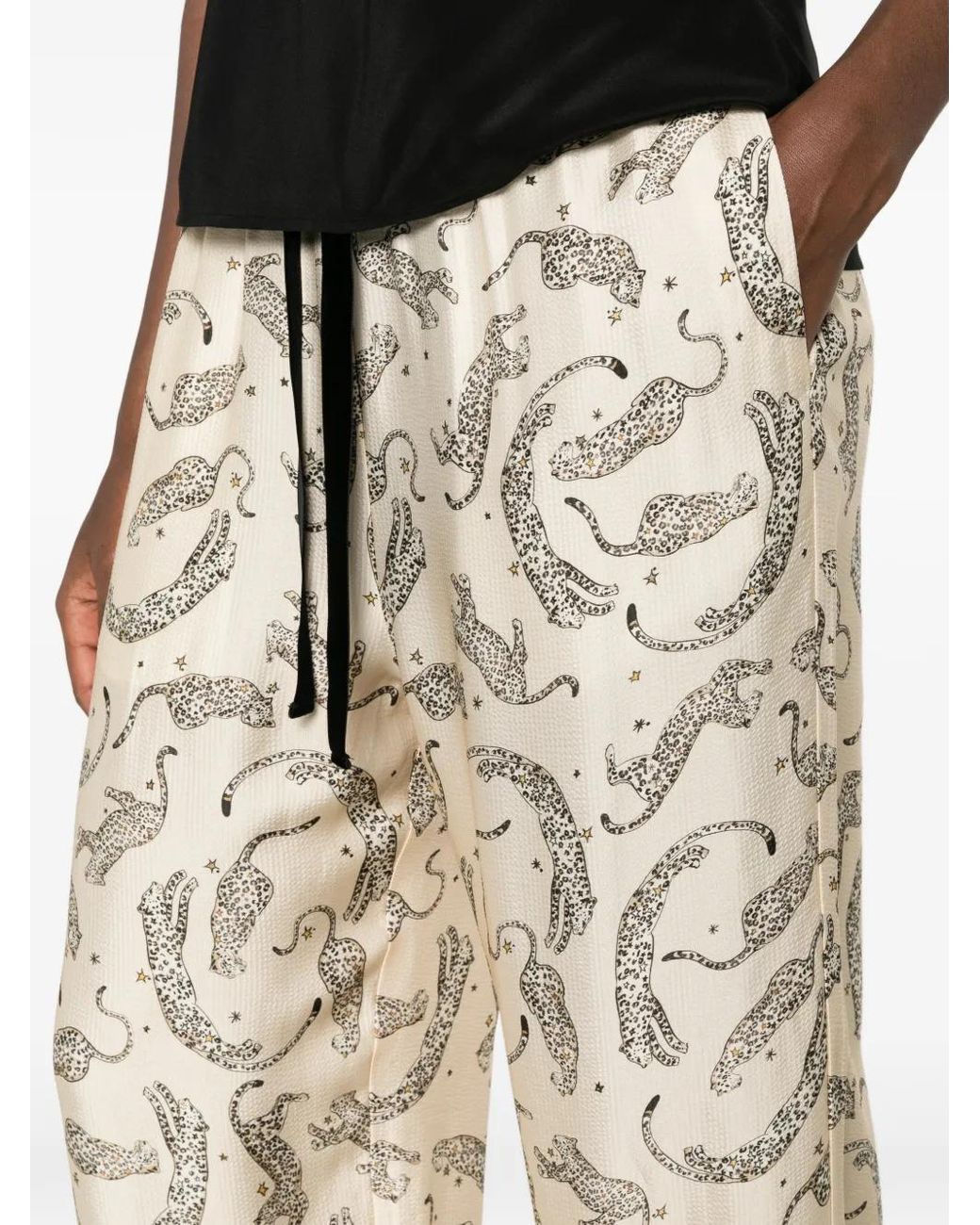 Forte_forte White Leopard-Print Drawstring Palazzo Pants