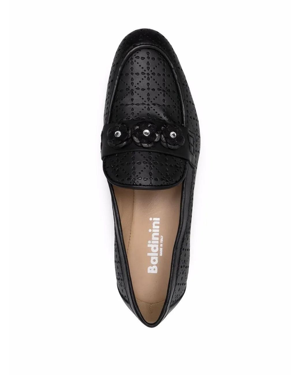 Baldinini Black Floral-Appliqué Mocassins
