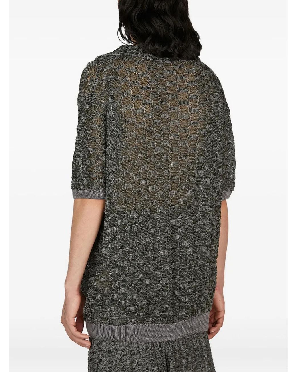 Isa Boulder Gray Grid Knit T-Shirt for men