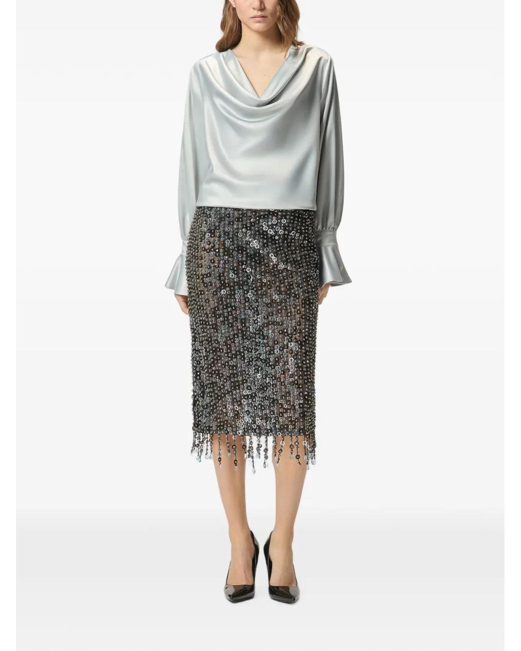 Pinko White Filipa Blouse With Cowl Neck