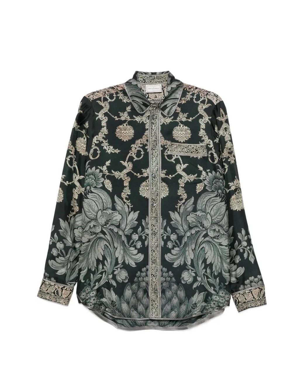 Pierre Louis Mascia Gray Floral-Print Silk Shirt