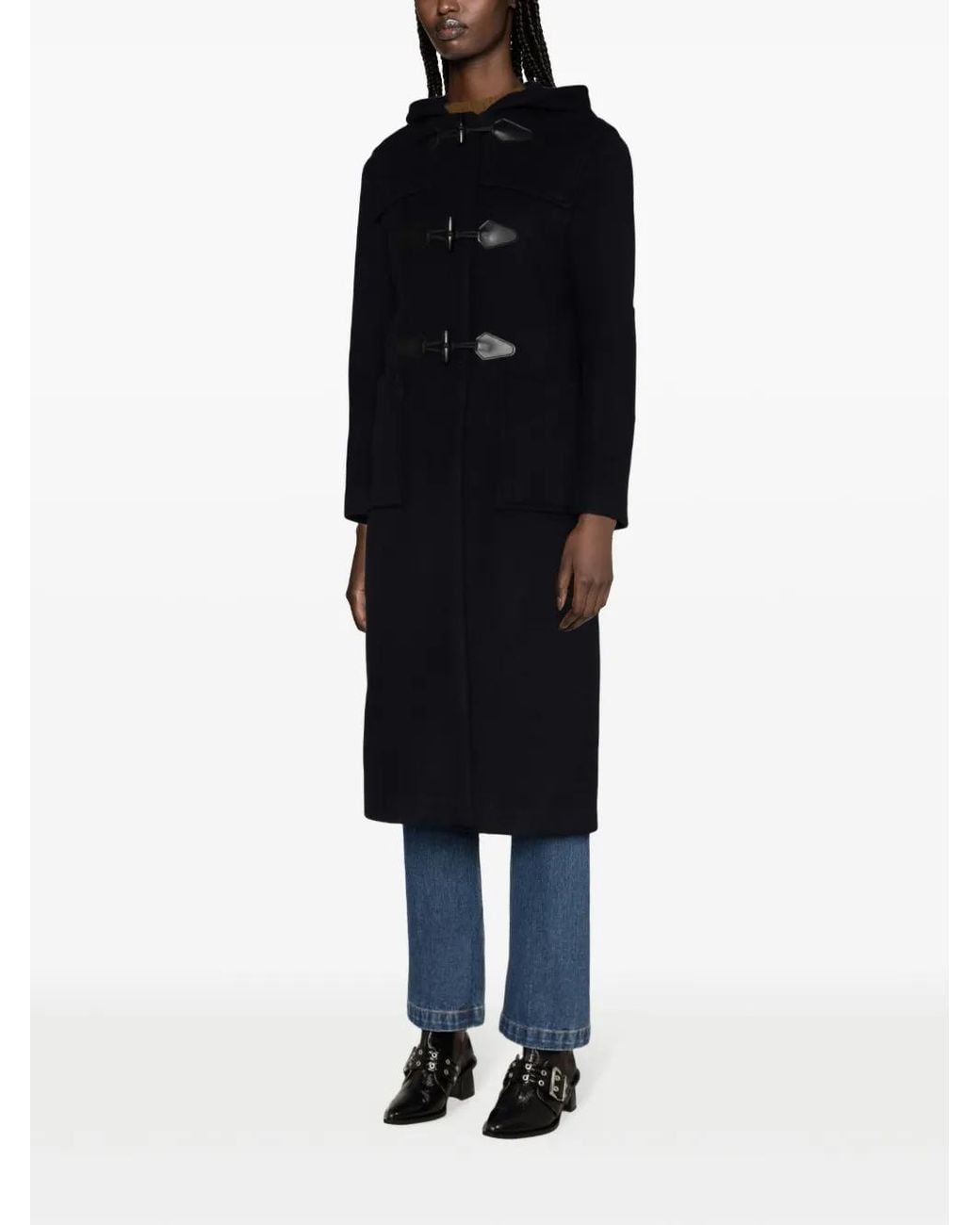 Sandro Black Wool-Blend Duffle Coat