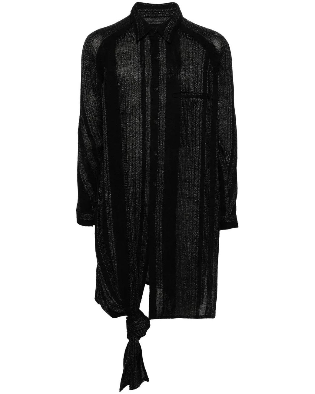 Yohji Yamamoto Black Stiped Knot-Detail Shirt for men