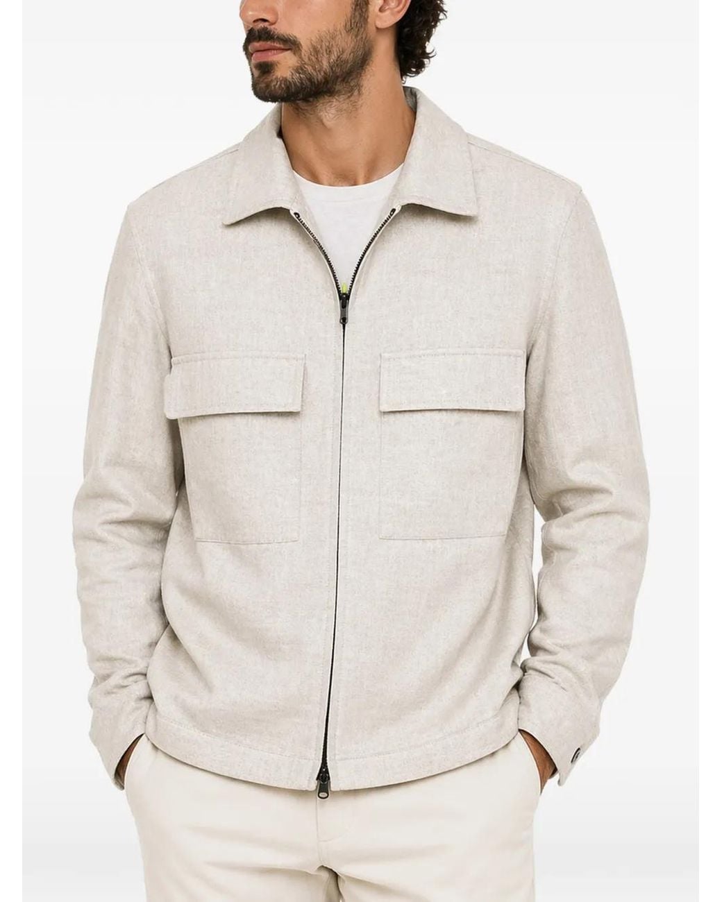 Manuel Ritz White Linen Zip-Up Jacket for men