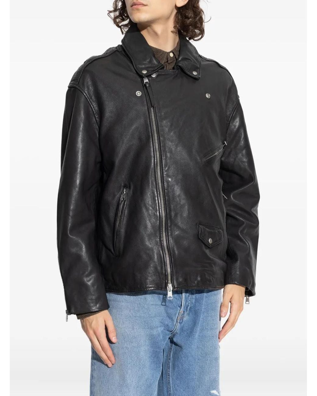 AllSaints Black Zip-Up Biker Jacket for men