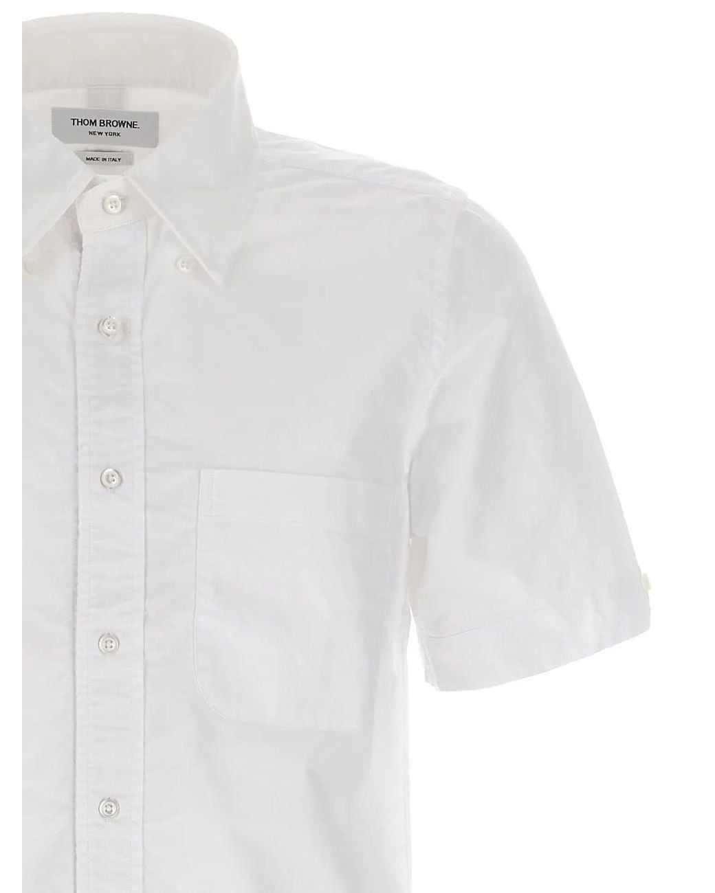 Thom Browne White Oxford Grosgrain Placket Short Sleeve Shirt for men