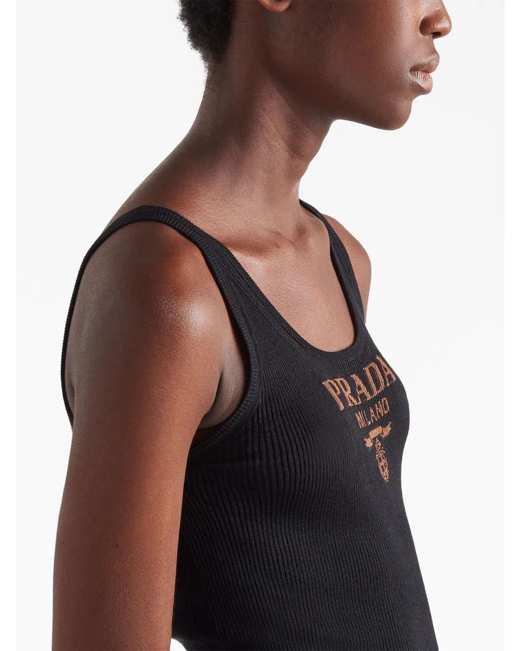 Prada Black Logo-print Slim Knit Tank Top