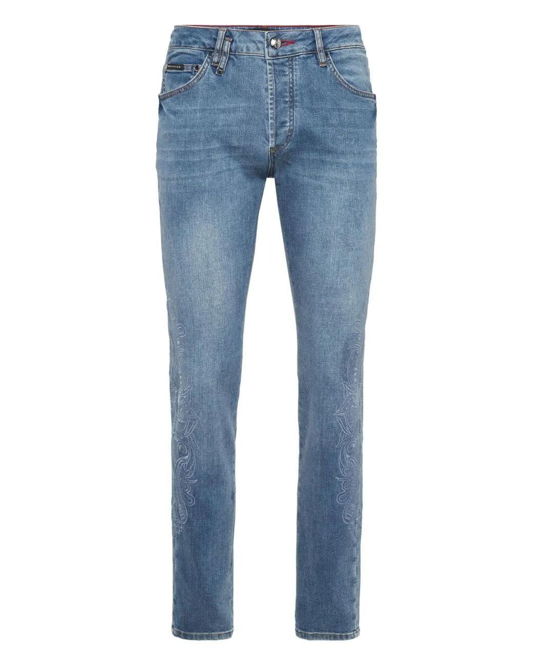 Philipp Plein Blue Logo-Appliqué Jeans for men