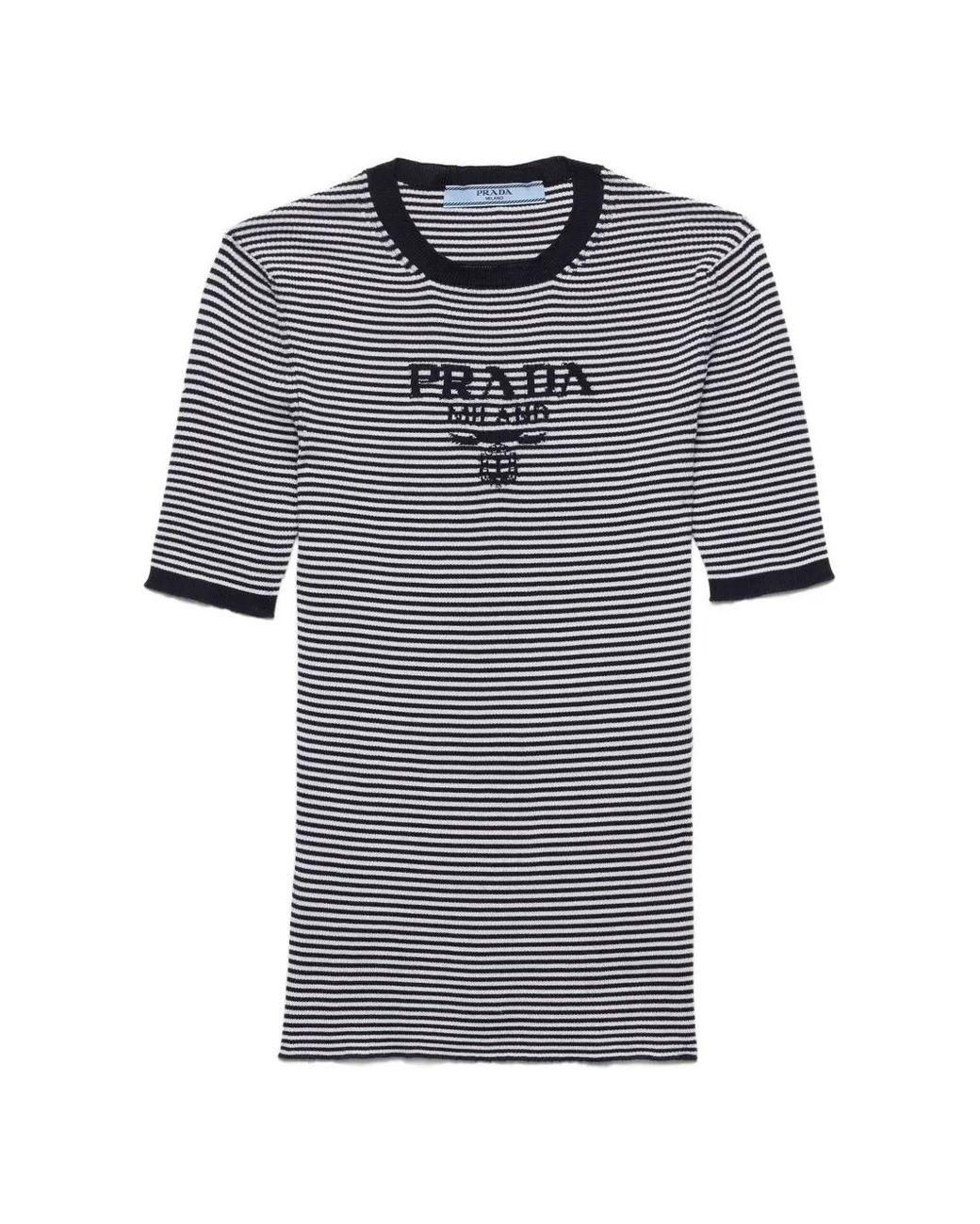 Prada Gray Striped Silk Crew-Neck Sweater