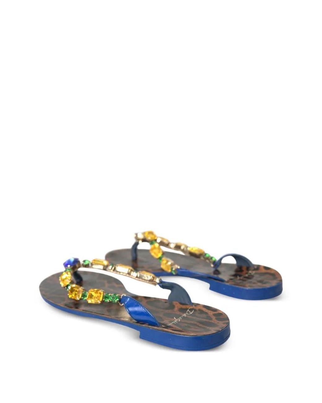 Dolce & Gabbana Blue Gemstone-Embellished Leopard-Print Sandals