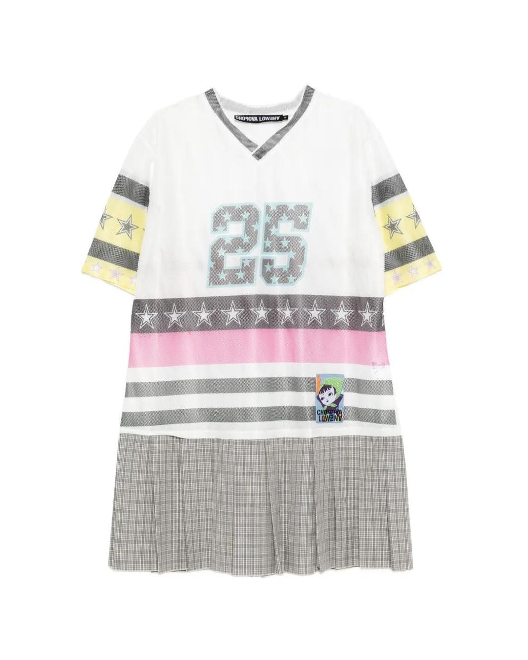 Chopova Lowena Gray Nancy Striped Check Mini Dress