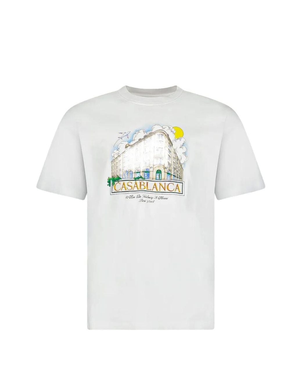 Casablanca White Paris Store Printed Short-Sleeve T‑Shirt for men