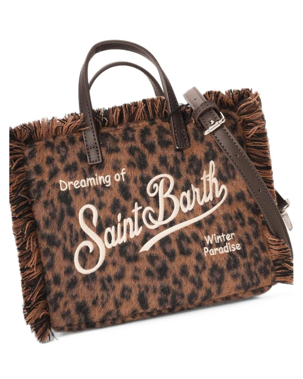 Mc2 Saint Barth Brown Mini Vanity Felt Bag With Leopard Print