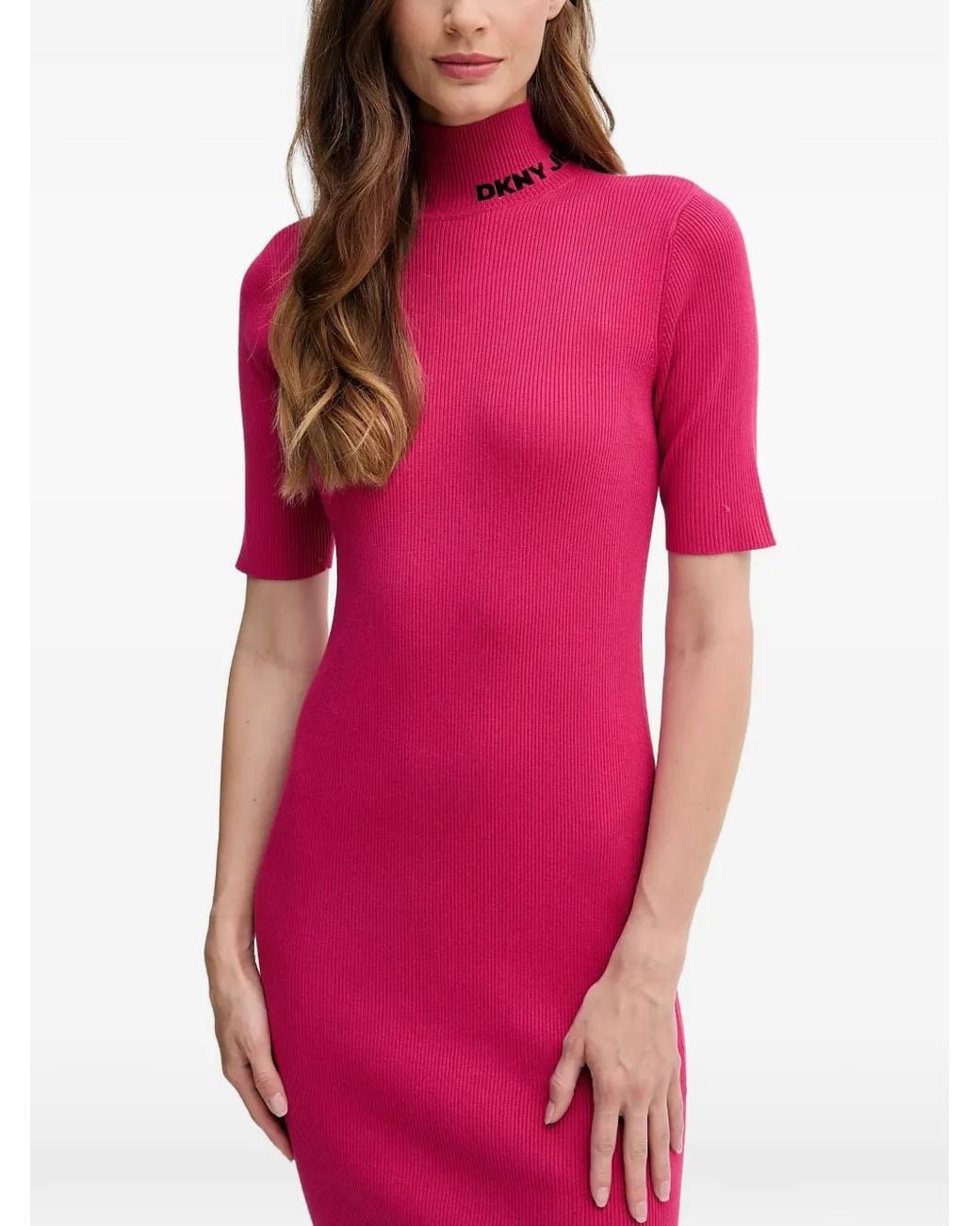 DKNY Pink Robe Mi-Longue À Logo Brodé
