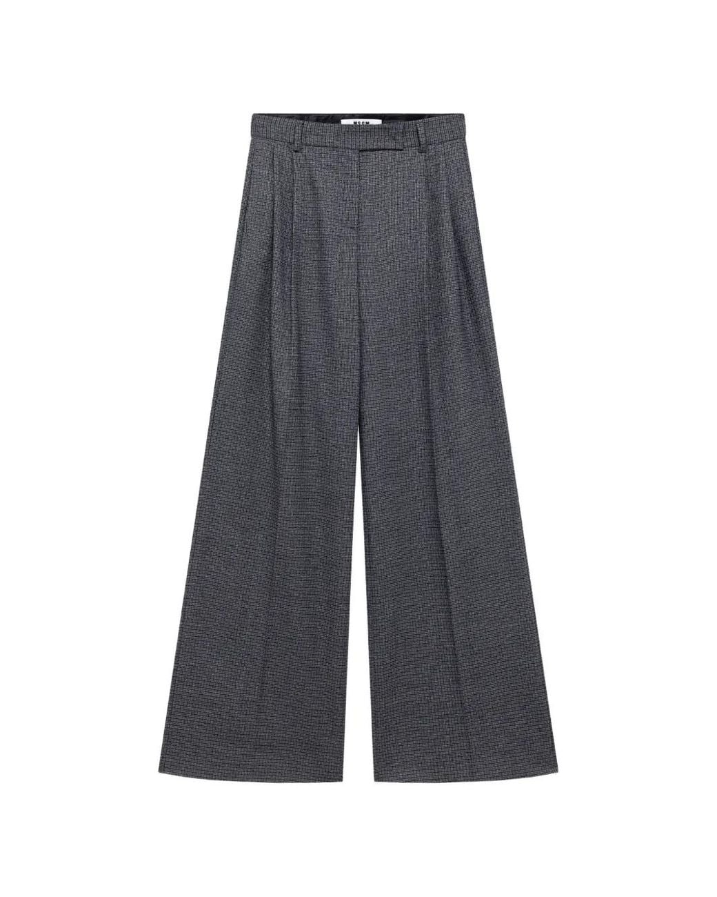 MSGM Gray Check-Pattern Pleated Trousers