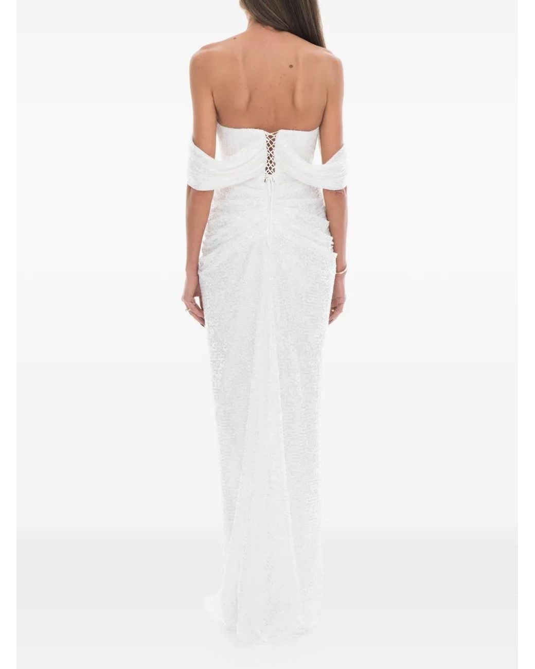 Ana Radu White Off-Shoulder Sequinned Dress