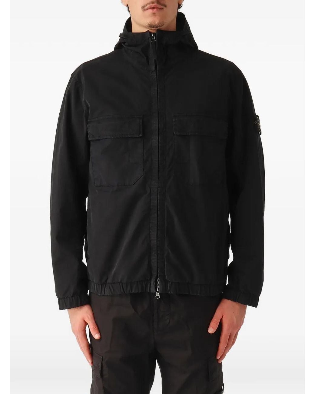 Stone Island Black Compass-Patch Hooded Jacket for men