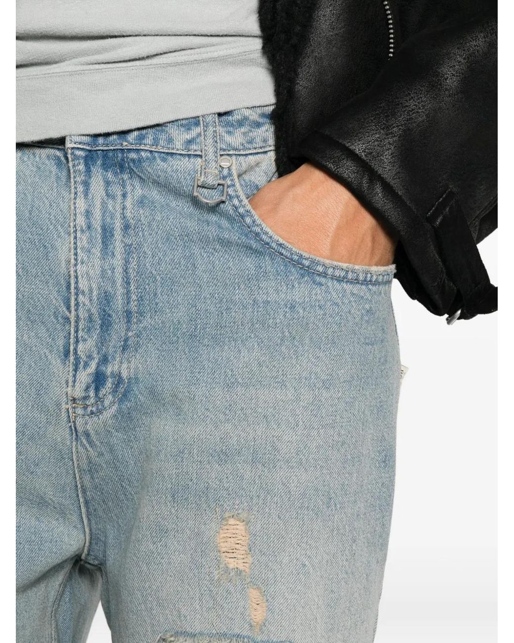 RETERNITY Blue Distressed Wide-Leg Jeans for men