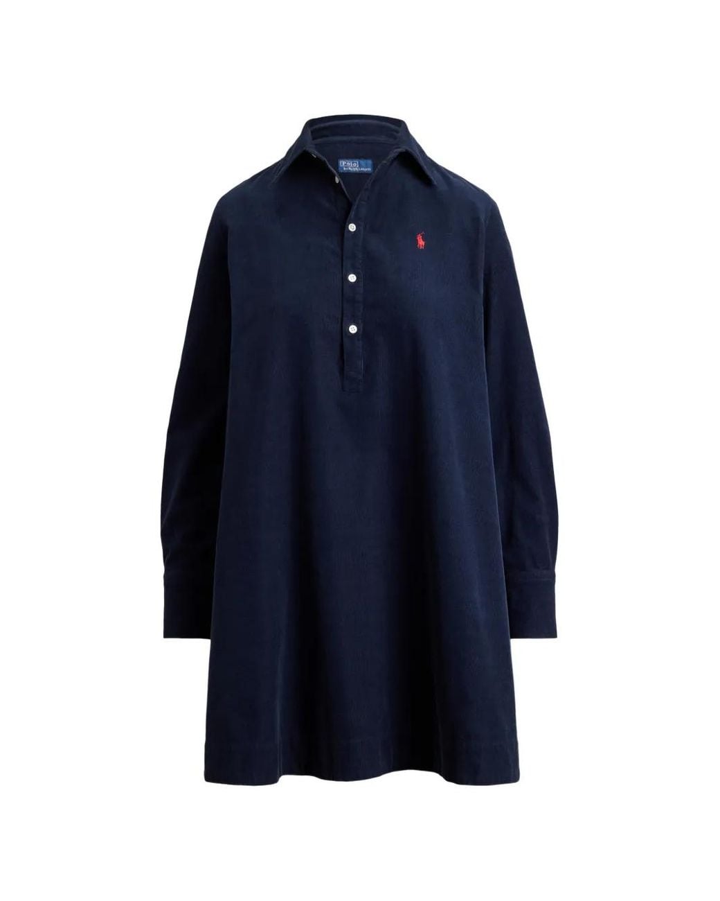 Polo Ralph Lauren Blue Corduroy Logo-Embroidered Mini Dress