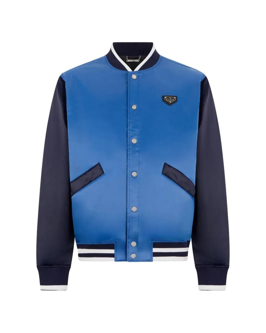 Philipp Plein Blue Satin College Bomber Logo for men