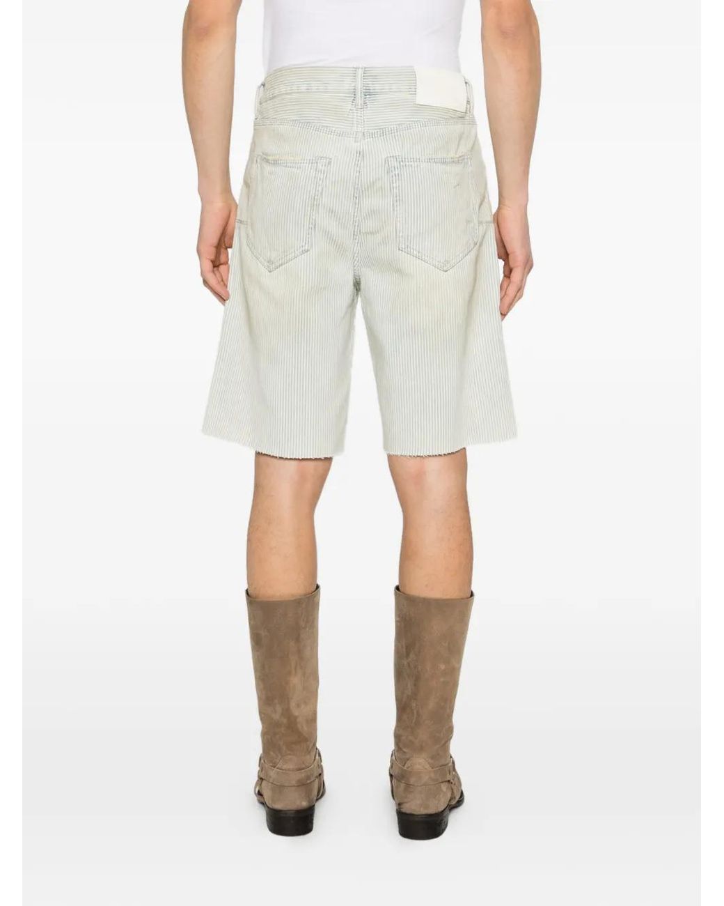 Purple Brand White Striped Raw-Cut Shorts for men