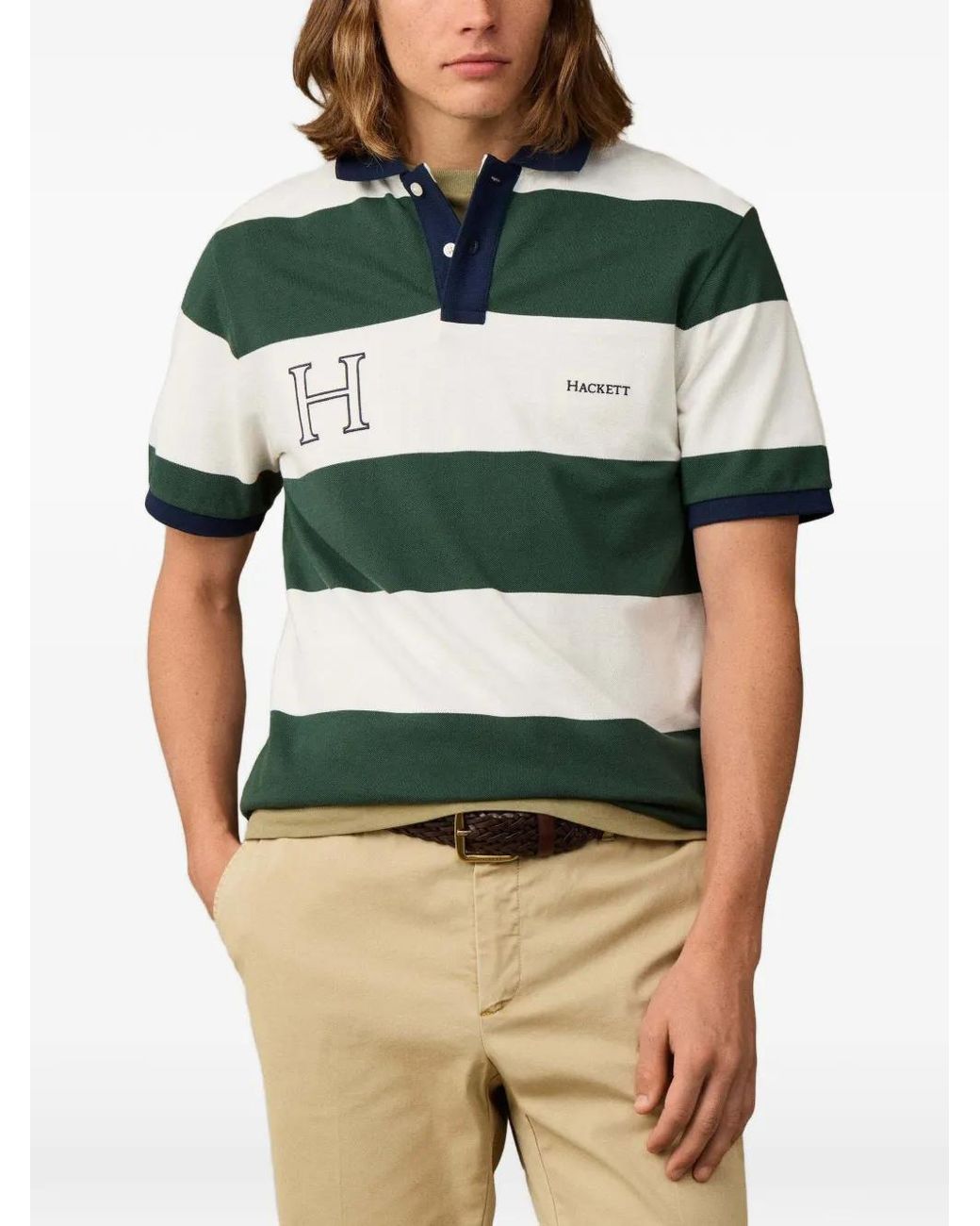 Hackett Green Striped Polo Shirt for men