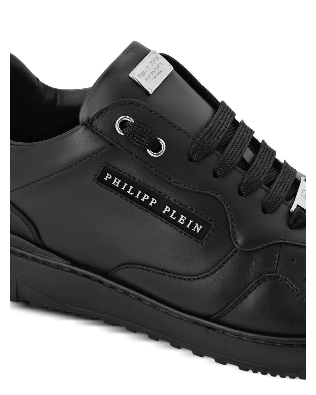 Philipp Plein Black Logo-Lettering Leather Trainers