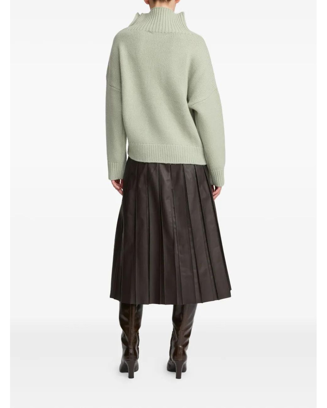 Yves Salomon Green High-Neck Button-Detail Sweater