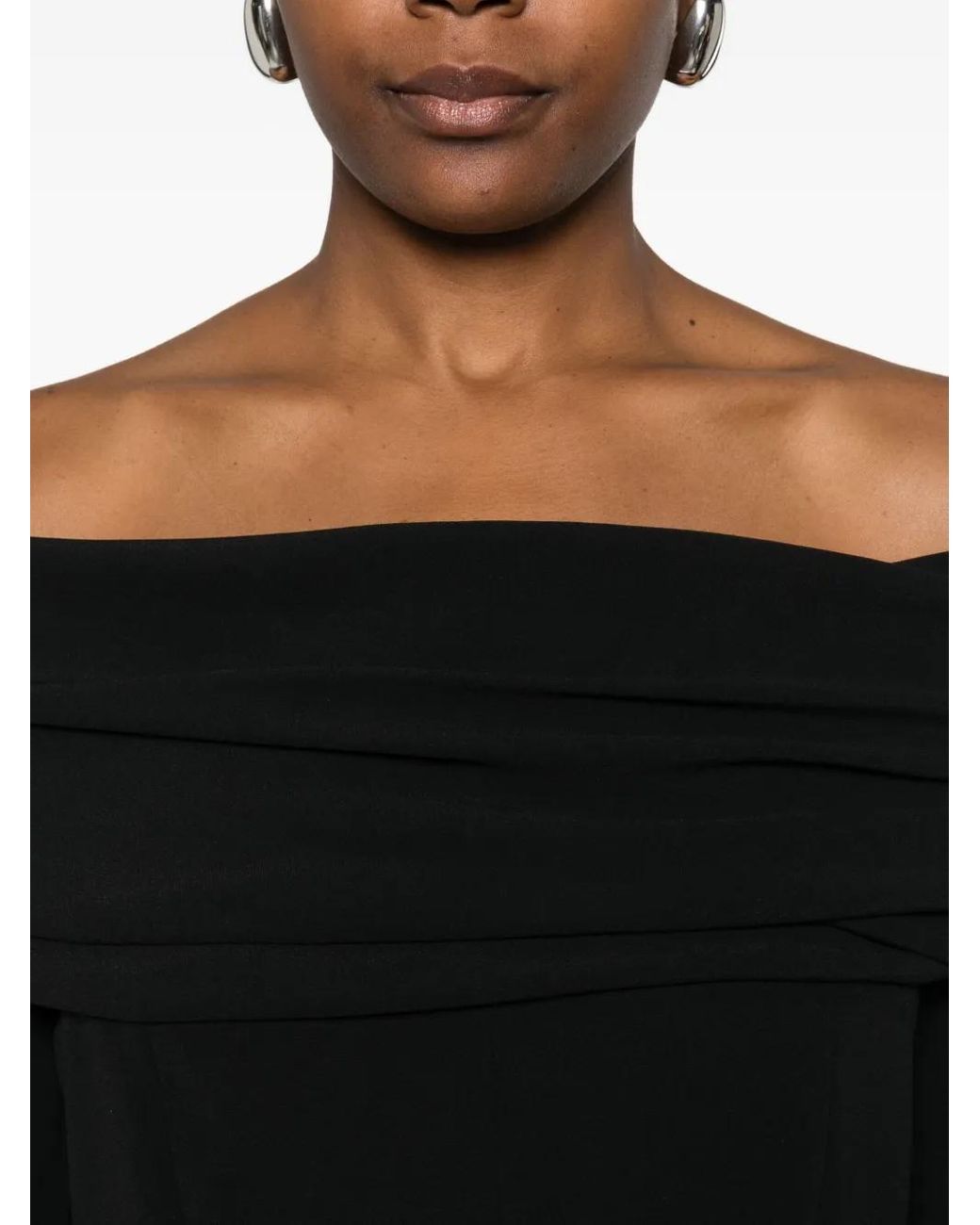 Alberta Ferretti Black Midi Dress With Bardot Neckline And Cut-Out Detail