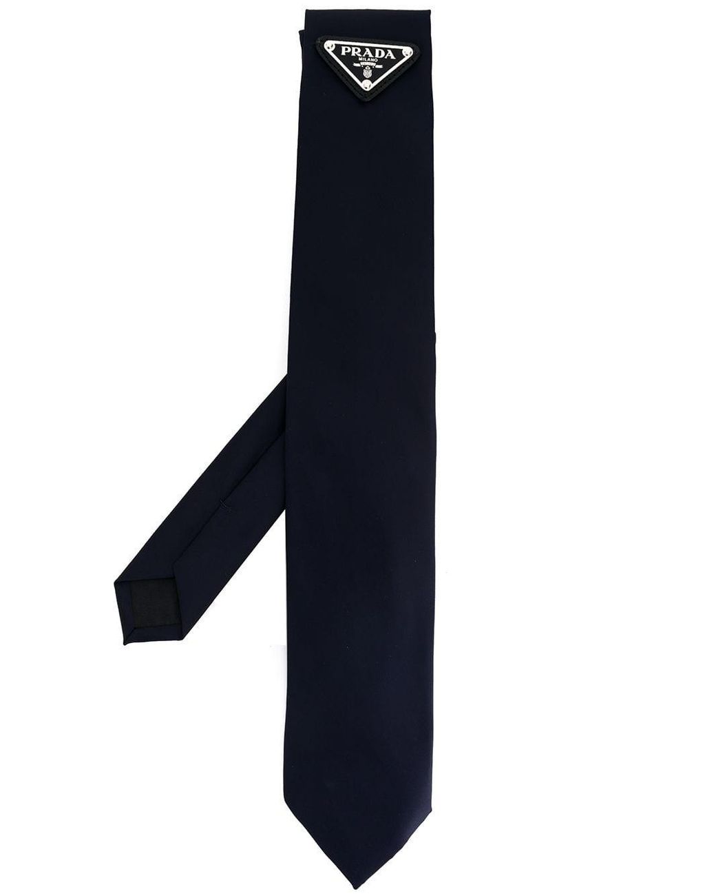 Prada Triangular Logo Patch Tie in Blue for Men | Lyst