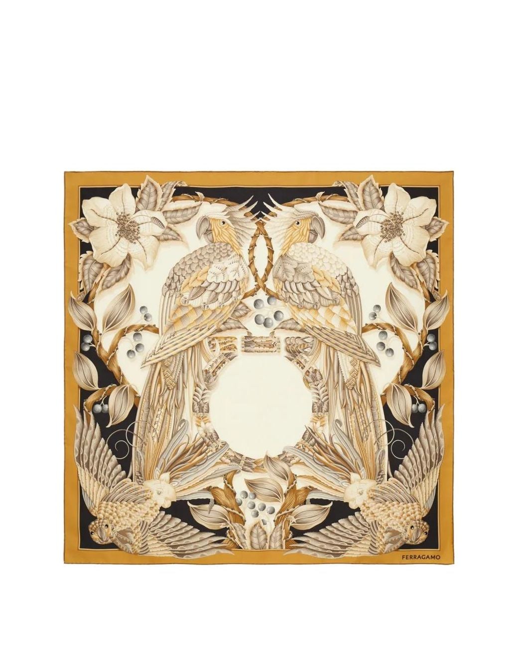Ferragamo Metallic Bird-Print Silk Scarf