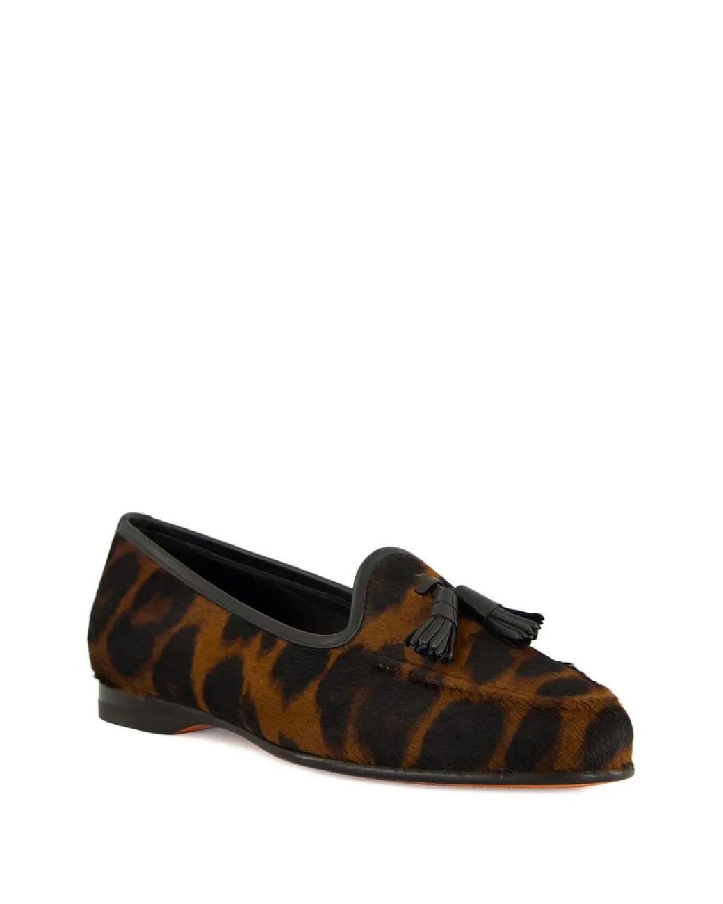 Santoni Brown Leopard-Print Tassel Loafers