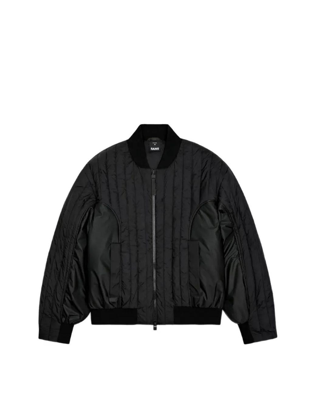 Rains Black Quilted Bomber Jacket