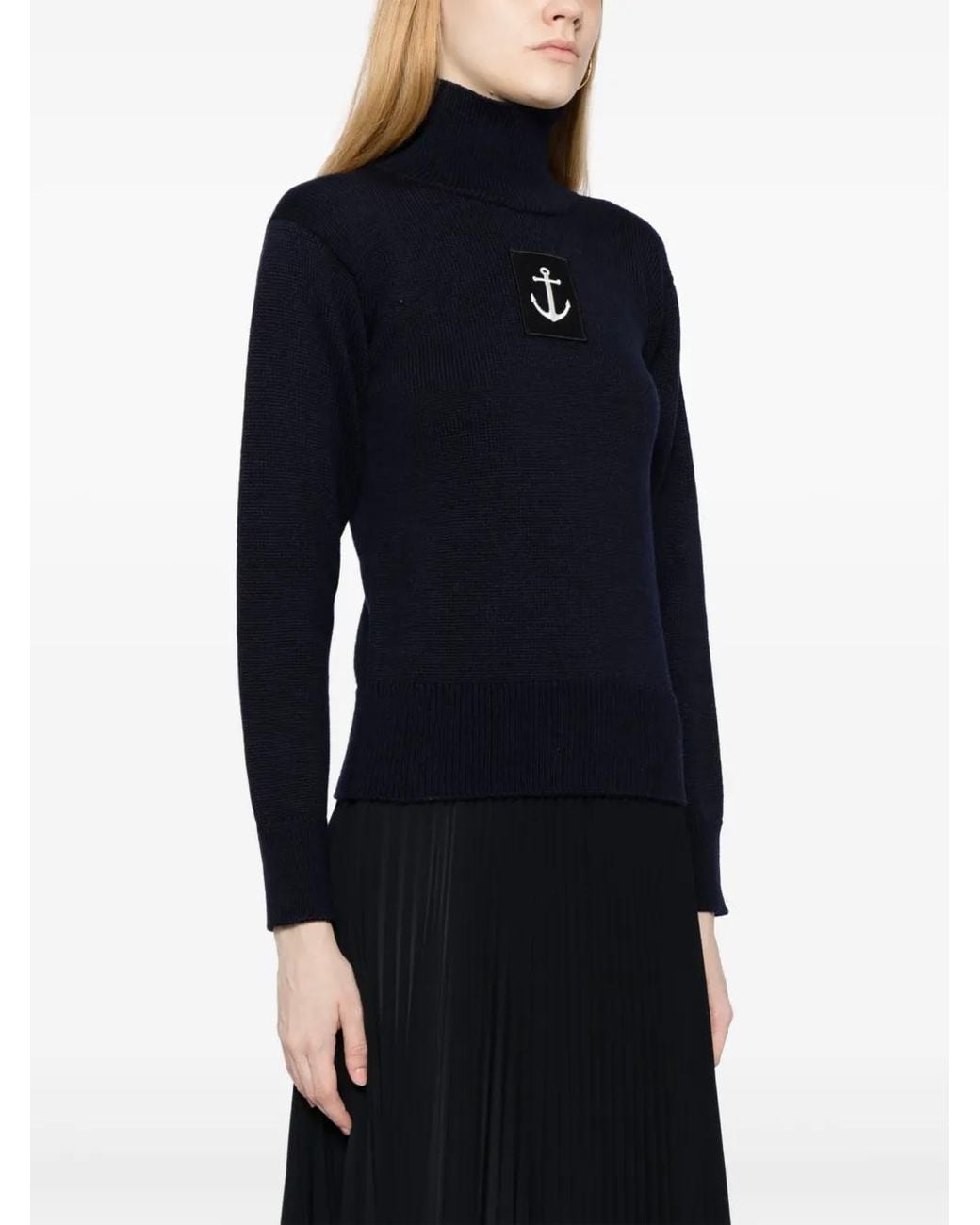 Jil Sander Blue Logo-Patch High-Neck Jumper
