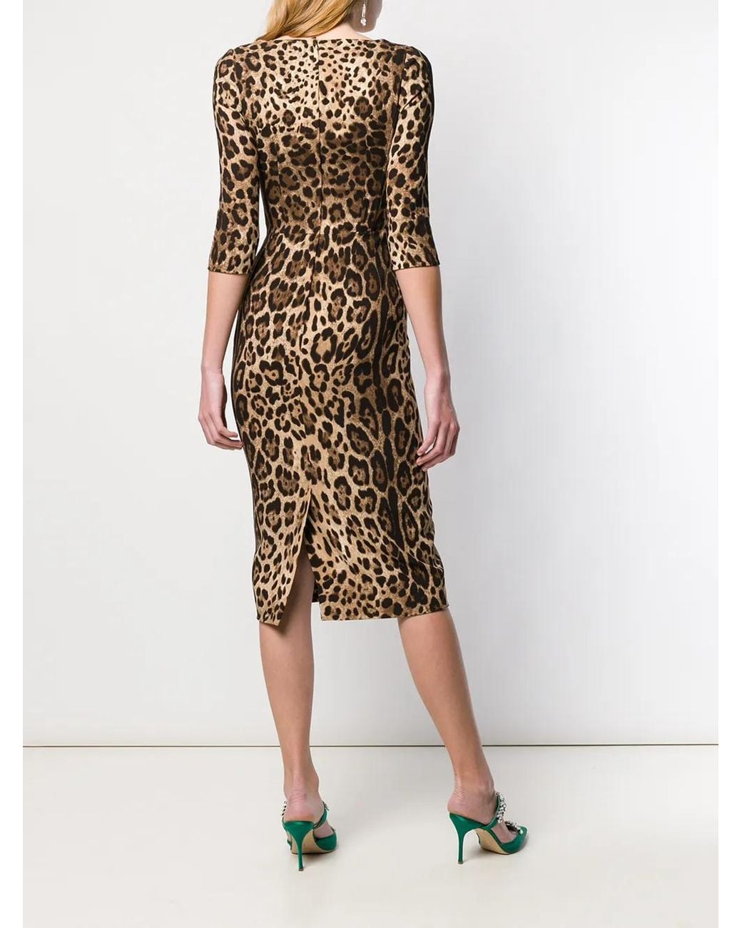 Dolce & Gabbana Brown Leopard-Print Midi Dress