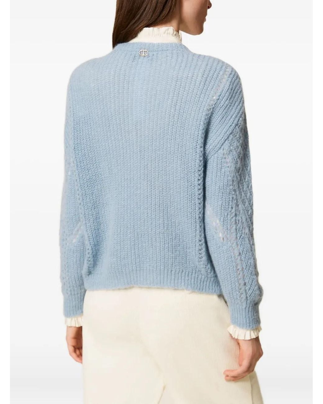 Twinset Blue Cable-Knit Open-Work Sweater