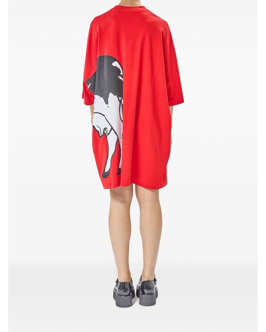 Moschino Red Cow-Print Oversized T-Shirt Mini Dress