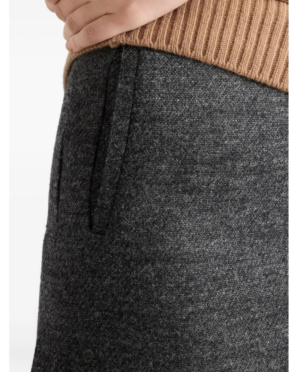 Prada Gray Front-Slit Midi Skirt