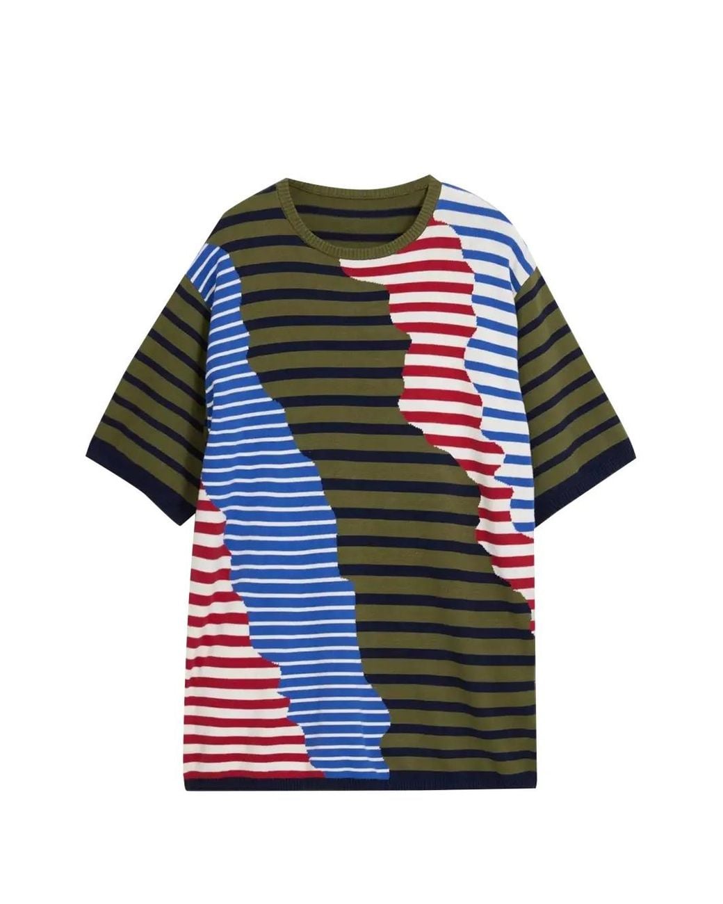 Desigual Green Asymmetric Striped T-Shirt for men