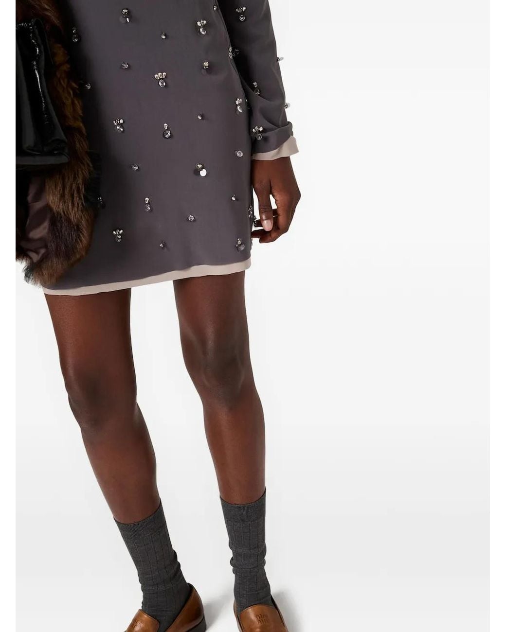 Miu Miu Gray Embroidered Stretch Georgette Dress