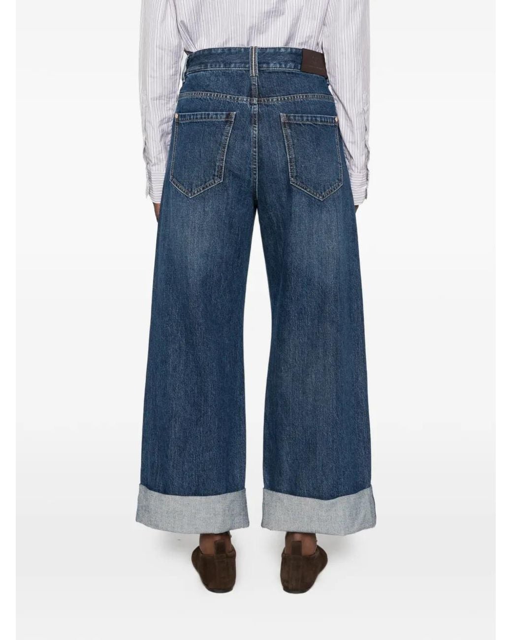 Brunello Cucinelli Blue Turn-Up Wide-Leg Jeans