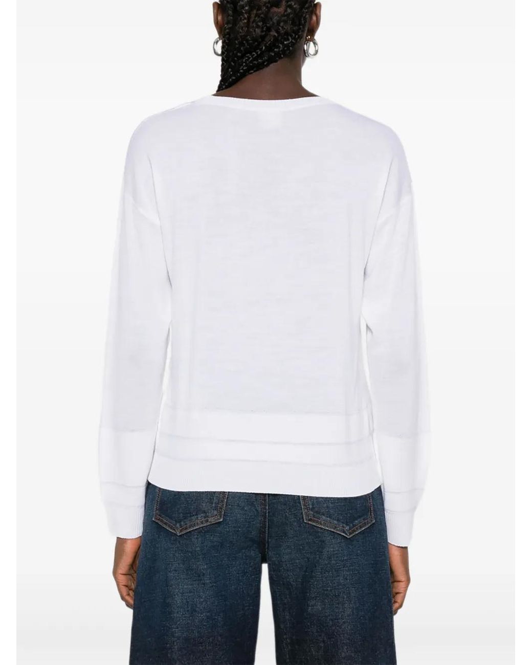 Eleventy White Round-Neck Wool Sweater