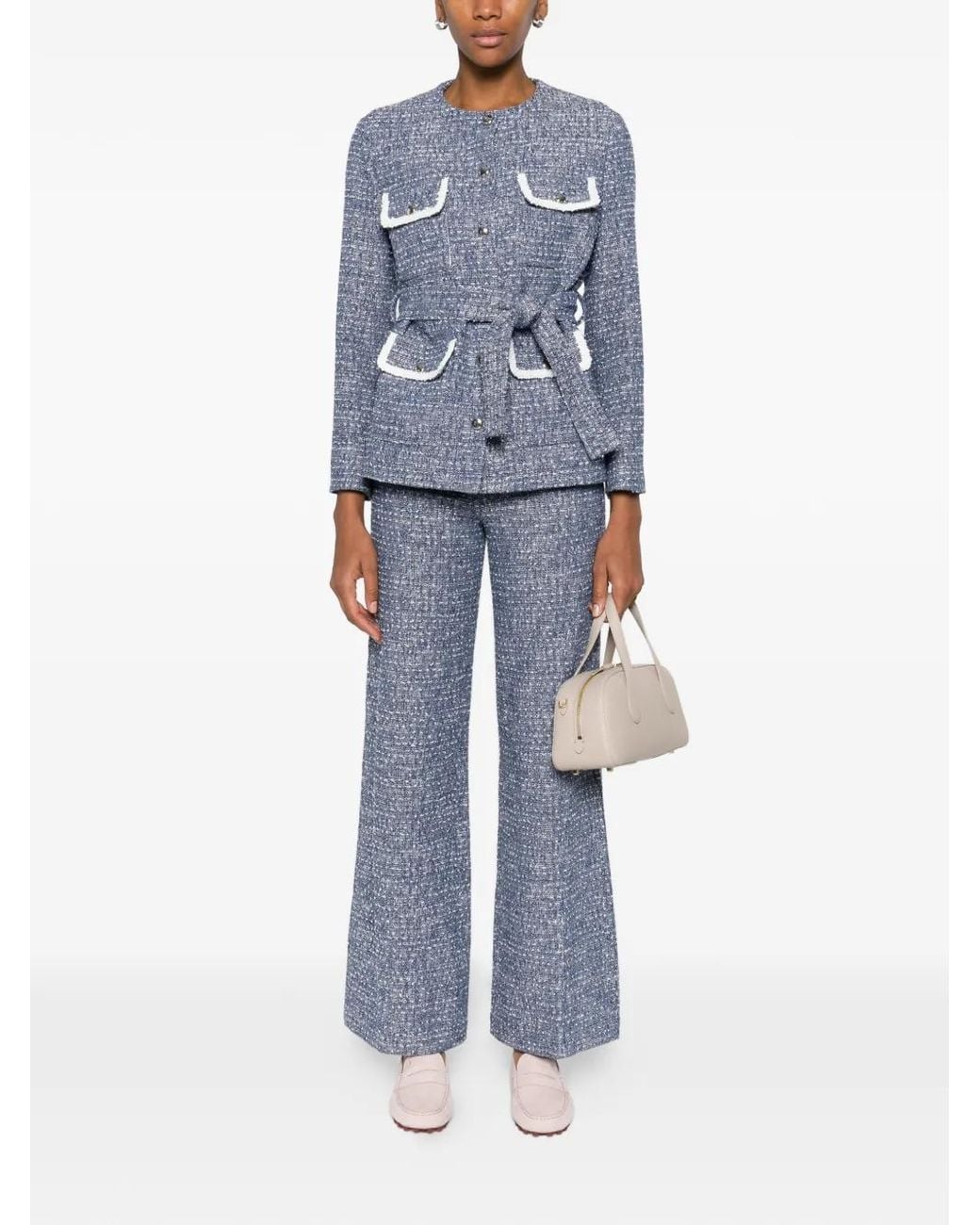 Maje Blue 4-Pocket Tweed Jacket