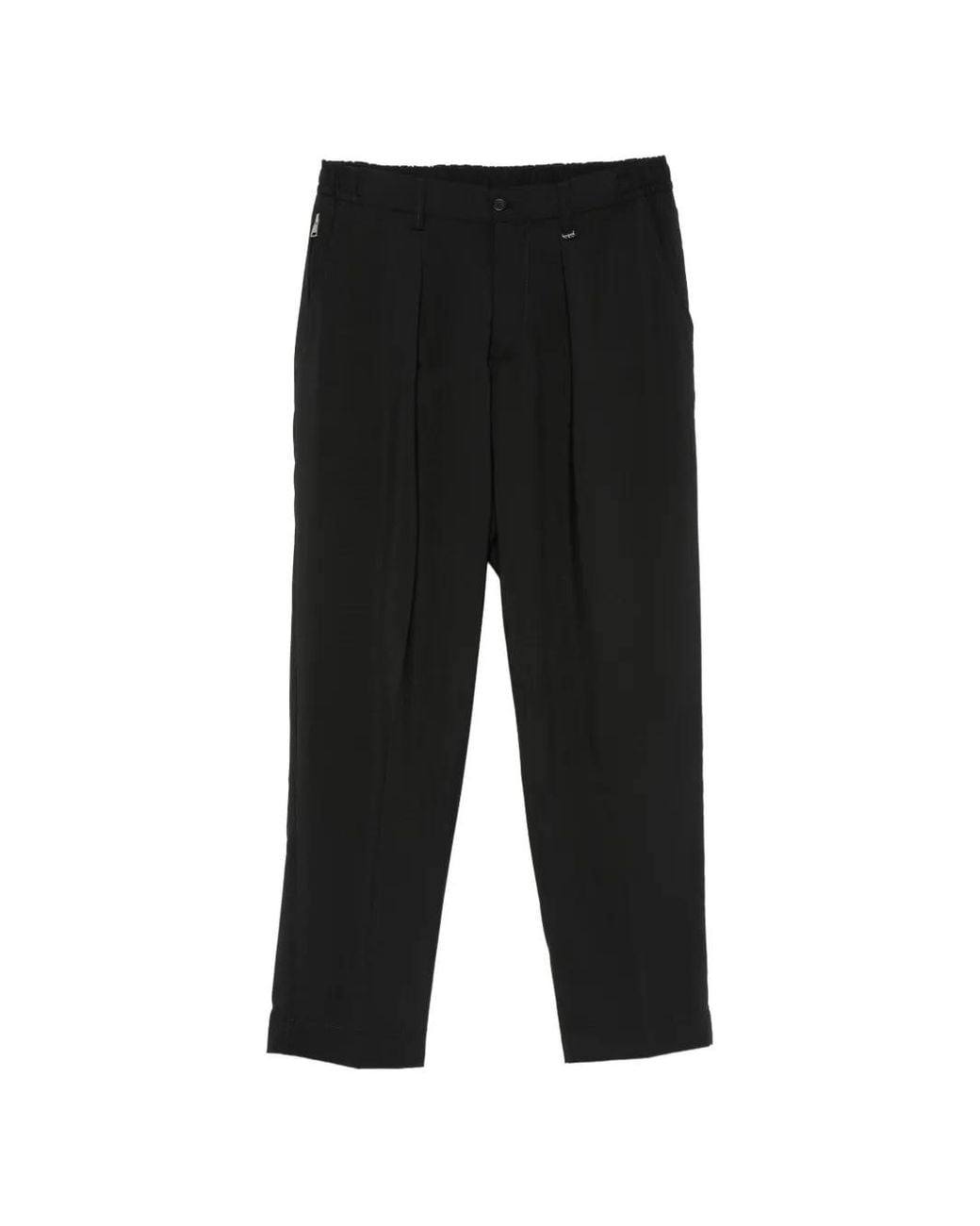 Yes London Black Pleated Elasticated-Waistband Trousers for men