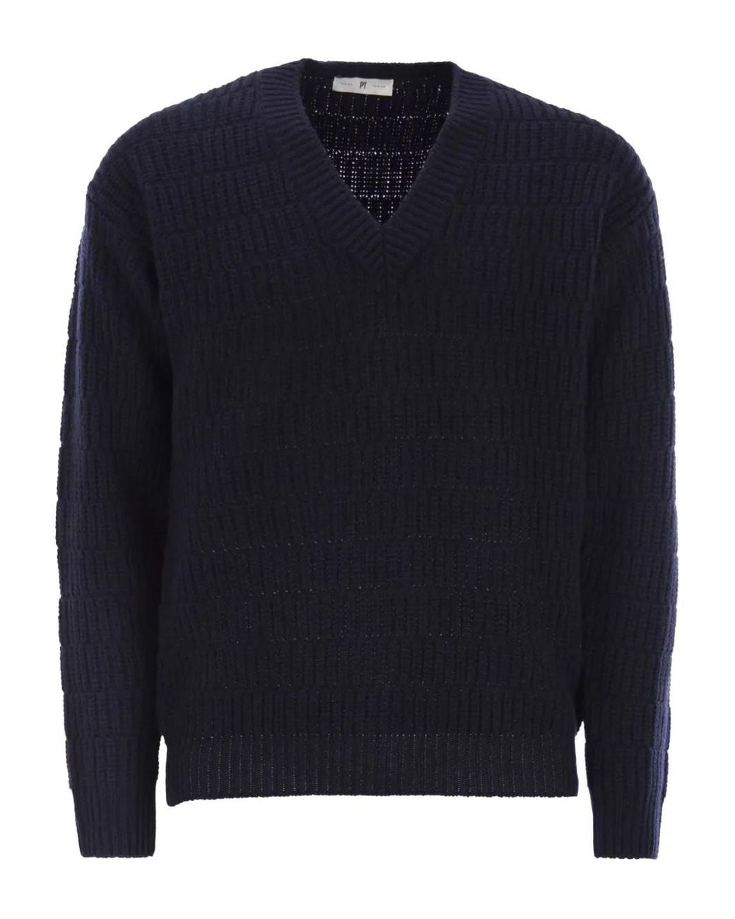 PT Torino Blue V-Neck Sweater for men