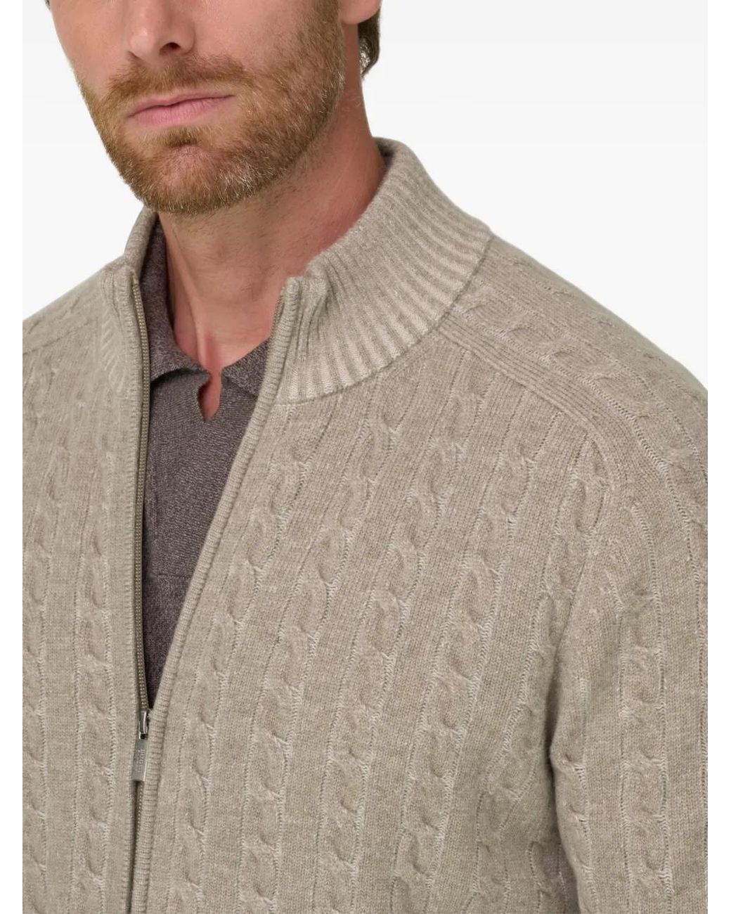 Boggi Natural Roll-Neck Jumper Full-Zip Cashmere-Wool Plated for men