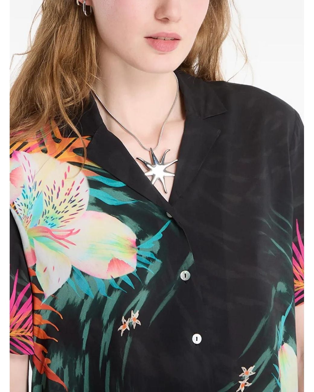 Desigual Black Floral-Print Short-Sleeve Shirt