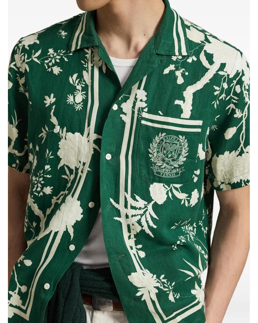 Polo Ralph Lauren Green Wimbledon Floral-Print Striped Shirt for men